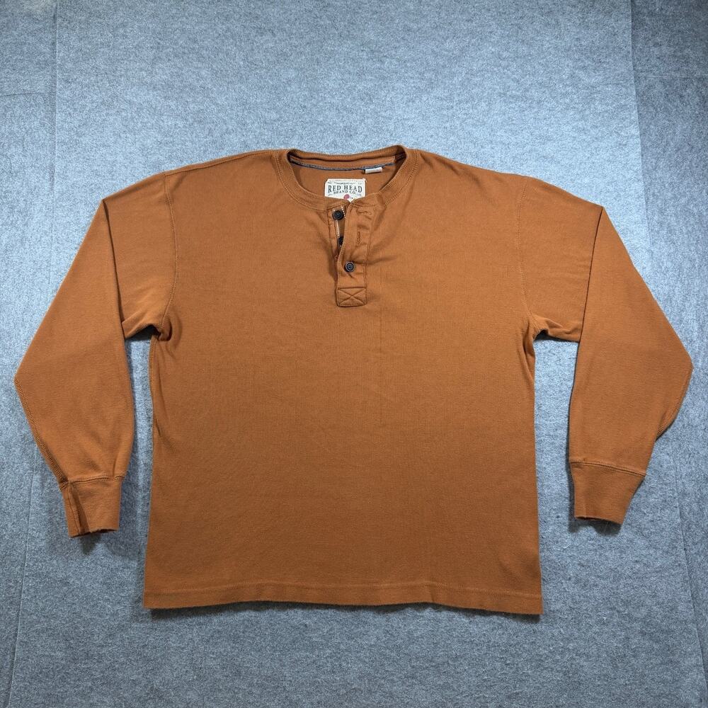 Red Head Brand Co Knit Henley Shirt Mens M Rust Orange Button Front Long Sleeve